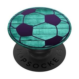 Light Dark Purple Soccer Ball On Vintage Mint Green PopSockets PopGrip Swappable