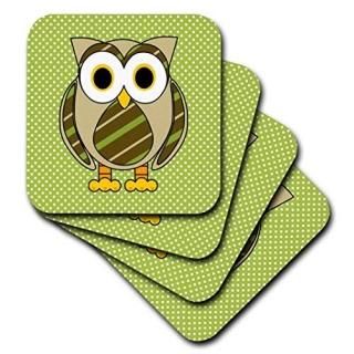 set-of-8-Soft - 3dRose cst_57130_2 Cute Owl Green Stripes and Dots 2-Soft Coaste