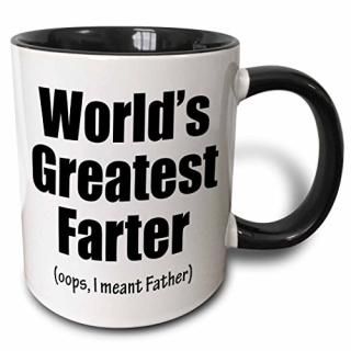 3dRose Worlds Greatest Farter.Oops I Meant Father. Black. Two Tone Black Mug 330