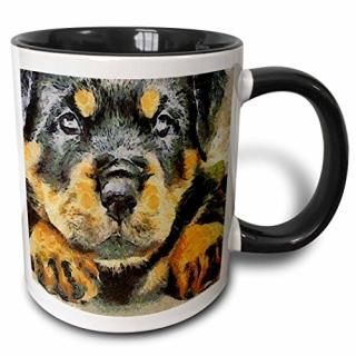 330ml Two-Tone Black Mug - 3dRose mug_128323_4 Rottweiler Puppy A portrait of a 