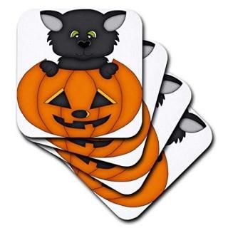 set-of-8-Soft - 3dRose cst_216734_2 Cute Halloween Cat in a Pumpkin Illustration