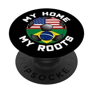 Brazil Football Roots US Flag Home On Black Phone Grip PopSockets Grip and Stand