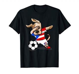 Dog Dabbing Soccer Puerto Rico Jersey Shirt - Football Gift T-Shirt
