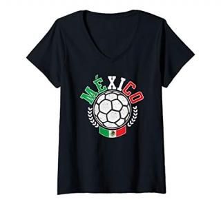 Womens Mexico Soccer T-Shirt Mexican Flag Proud Tee Soccer Fan V-Neck T-Shirt