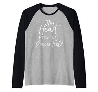 Cute Mom & Dad Gift Quote My Heart is On that Soccer Field Raglan Baseball Tee