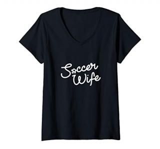 Womens Soccer Wife Woman Girl Cute Script Game Day Love Graphic V-Neck T-Shirt