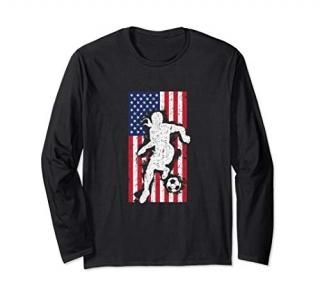 USA American Flag Soccer Player Girl Woman Gift Idea Long Sleeve T-Shirt