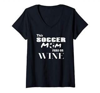 Womens This soccer mom runs on wine funny V-Neck T-Shirt