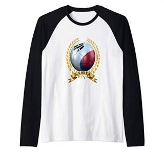 South Korea Soccer Ball Flag  Korean Football Raglan Baseball Tee