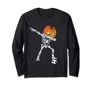 Dabbing Skeleton Pumpkin Soccer Football Halloween Custome Long Sleeve T-Shirt