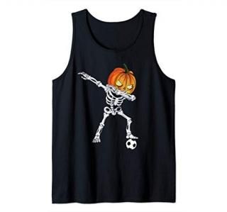 Dabbing Skeleton Pumpkin Soccer Football Halloween Custome Tank Top