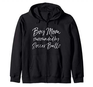 Funny Sports Mom Gift Boy Mom Surrounded by Soccer Balls Zip Hoodie