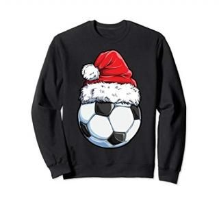Christmas Soccer Ball Santa Hat Funny Sport Xmas Boys Men Sweatshirt
