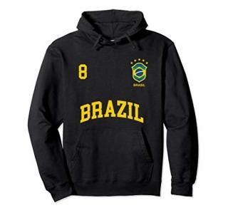 Brazil Hoodie Number 8 Brazilian Soccer Team Sports T-Shirt