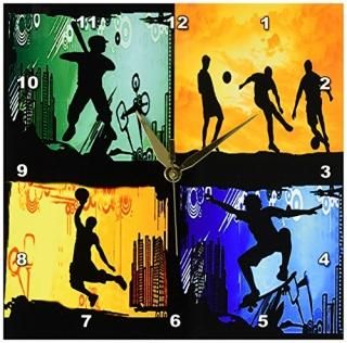 3dRose Skateboarding Baseball Basketball Soccer Wall Clock 10 by 10-Inch