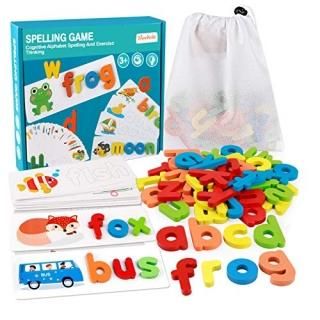 Coogam See Spelling Learning Toy Wooden ABC Alphabet Flash Cards Matching Shape 