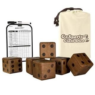 GoSports Giant 8.9cm Dark Stain Wooden Playing Dice Set with Bonus Rollzee and F