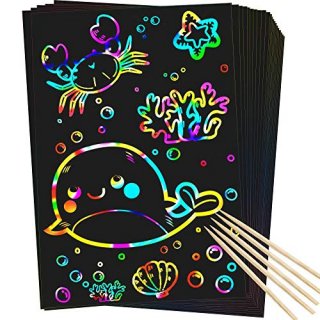 RMJOY Scratch Rainbow Art Paper Set - 50Pcs Magic Scratch off Art Craft Supplies