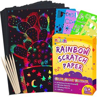 Pigipigi Scratch Paper Art for Kids - 59 Pcs Magic Rainbow Scratch Paper Off Set