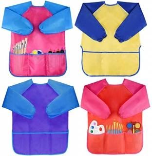 4 Pack - Pack of 4 Kids Art Smocks Children Waterproof Artist Painting Aprons Lo