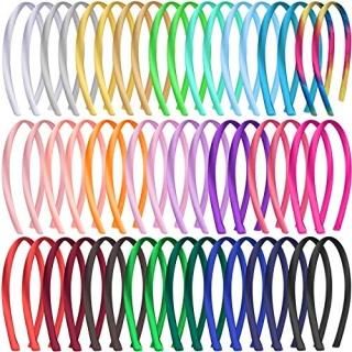 Duufin 50 Pieces Satin Headbands 1 Centimeter DIY Headband Colorful Satin Coverd