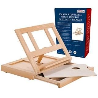 US Art Supply Solana Adjustable Wood Desk Table Easel with Storage Drawer Premiu