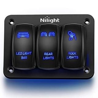 Nilight - 90105C 3 Gang Aluminum Rocker Switch Panel 5 Pin ON/Off Pre-Wired Togg