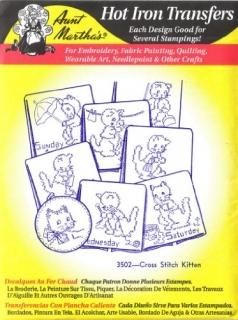 Cross Stitch Kitten Aunt Martha's Hot Iron Embroidery Transfer by Aunt Martha's