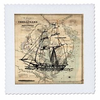 25cm by 25cm - 3dRose qs_204904_1 Print of Vintage Chesapeake Bay with Ghost Shi