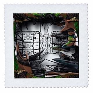 3dRose qs_47553_4 Wispy Greenens Leaves and Brown Fence-12 x 12