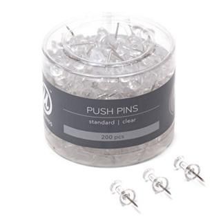 U Brands Push Pins Clear Plastic Head Steel Point 200-Count