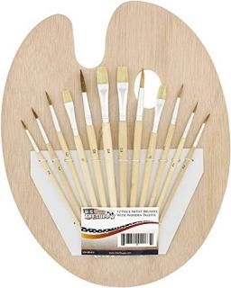 US Art Supply 12 Piece Brush Set with 9 x 12 inch Wood Palette by US Art Supply