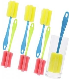 Mini Skater 6Pcs Sponge Cleaning Brush Long Plastic Handle Feeding Bottle Baby B