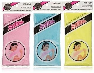 Salux Nylon Japanese Beauty Skin Bath Wash Cloth/towel 3 Blue Yellow and Pink by