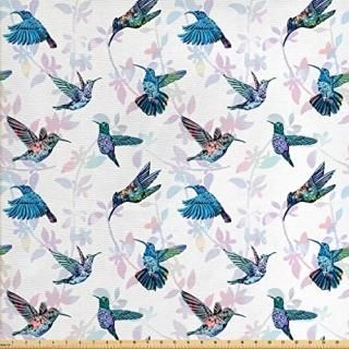 Lunarable Hummingbirds Fabric by The Yard Tropical Animal Pattern Wildlife Inspi
