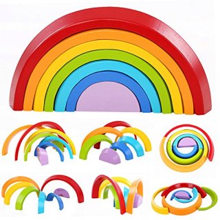 Lewo Wooden Rainbow Stacking Game Learning Toy Geometry Building Blocks Educatio