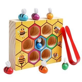 kizh Toddler Fine Motor Skill Toy Montessori Wooden Lovely Bee Hive Toys Matchin