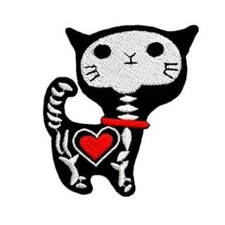 Shock Skeleton Skull X-ray Cat Kitty Funny Cartoon DIY Applique Embroidered Sew 