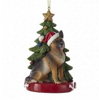 Kurt Adler German Shepherd with Christmas Tree ANE Lights Ornament for Personali
