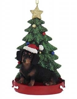 Kurt Adler DACHSUND WITH CHRISTMAS TREE ANE LIGHTS ORNAMENT FOR PERSONALIZATION