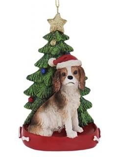 Kurt Adler CAVALIER KING CHARLES WITH CHRISTMAS TREE ANE LIGHTS ORNAMENT FOR PER