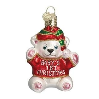 Baby's 1st Teddy Rd-Gn - Old World Christmas Ornament Baby's First Christmas Ted