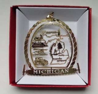 Michigan State ORNAMENT Detroit Flint Great Lakes Lansing Travel Souvenir Gift