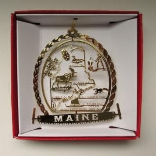 Maine State Brass Christmas Ornament Souvenir New.
