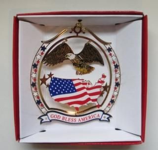 God Bless America Christmas ORNAMENT Patriotic Eagle USA Flag