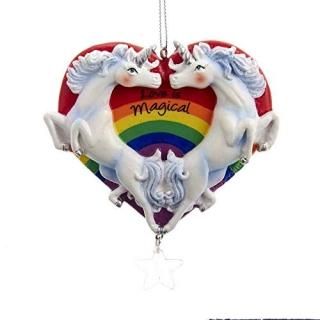 Kurt Adler A1944 Unicorn Heart Hanging Ornament 4-inch High Resin