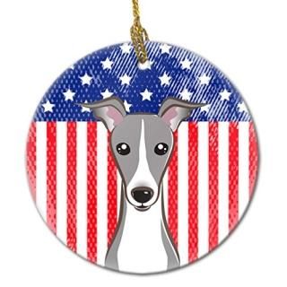 Caroline's Treasures BB2166CO1 American Flag and Italian Greyhound Ceramic Ornam