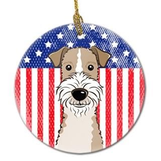 Caroline's Treasures BB2177CO1 American Flag and Wire Haired Fox Terrier Ceramic