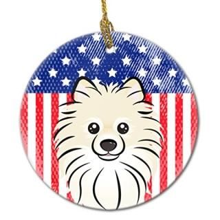 Caroline's Treasures BB2137CO1 American Flag and Pomeranian Ceramic Ornament 3 i