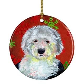 Carolines Treasures LH9351-CO1 Old English Sheepdog Red Snowflake Holiday Christ